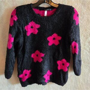 Kensie Black and Pink Crew Neck Sweater with Floral Design